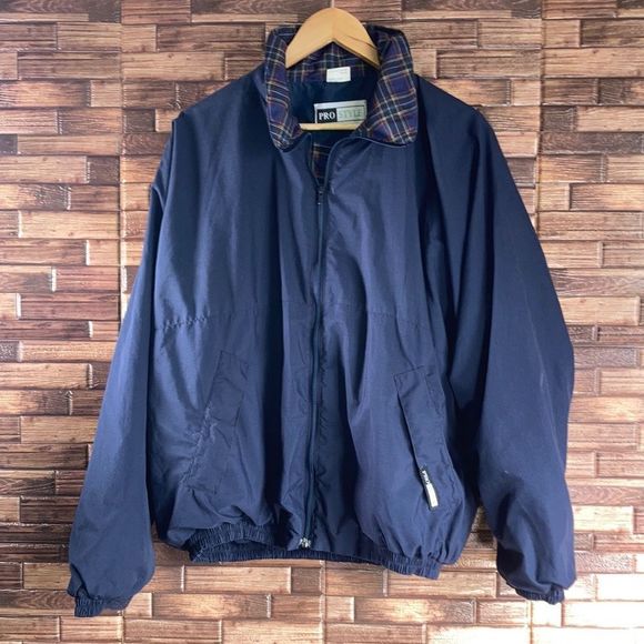 Unisex Vintage Large Prostyle Navy Blue 80’s Jacket with Plaid Detail - Picture 1 of 11